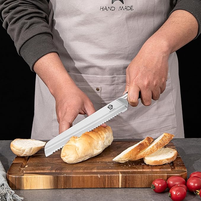 WILDMOK Knife Set, 7 Piece Kitchen Knife Set with Block Wooden, German Stainless Steel Sharp Chef Knife Set with Sharpener