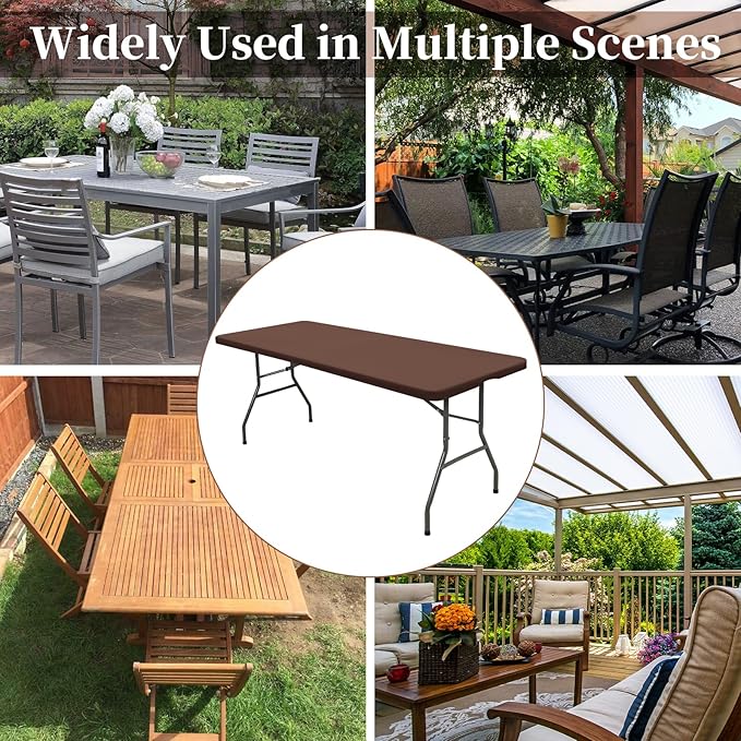 10 Pack Fitted Tablecloth for 6 Foot Rectangle Tables, Coffee Elastic Outdoor Picnic Table Cover, Washable Stretch Folding Table Cloths 6 ft for Camping Party Patio Kitchen Banquet, 30" W x 72" L