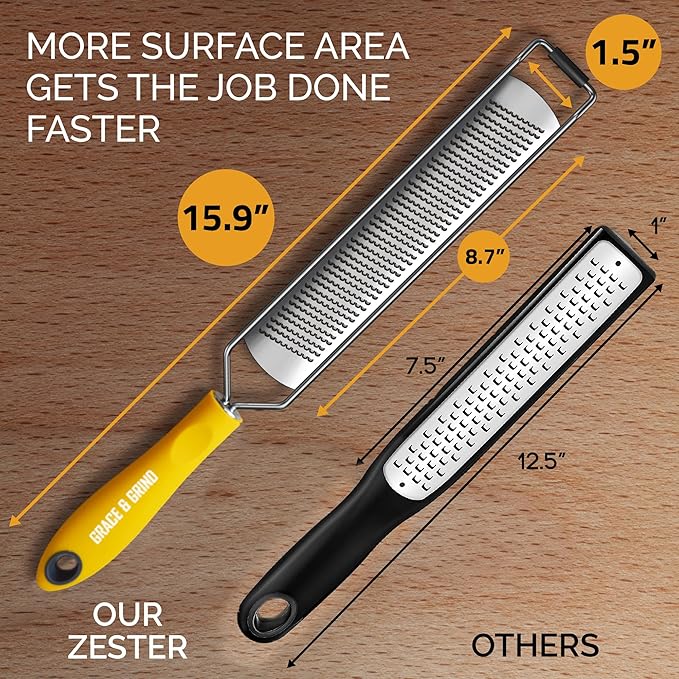 DESIGNED BY CHEFS ~ Premium Lemon Zester Grater With Perfectly Angled Teeth ~ Ideal for Citrus, Parmesan Cheese, Garlic, Vegetables and Fruits