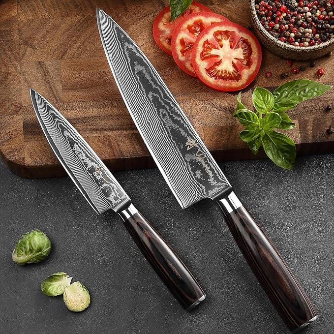 Wakoli ESE 2-Piece Damascus Chef Knife Set – 13-Inch & 9.3-Inch Professional Kitchen Knives | 67-Layer VG10 Core Steel | Ergonomic Pakkawood Handles | Premium Cooking Knives in Gift Box