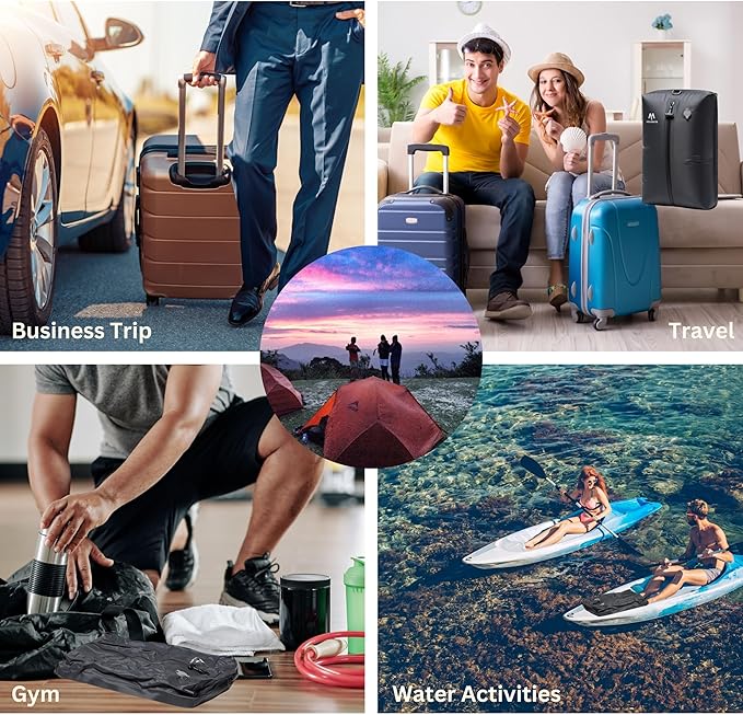 Vacuum Bags for Travel, IP67 Reusable Vacuum Seal Bags for Clothing with Electric Pump, Vacuum Seal Packing cube for Suitcases, Backpack & Travel (2PC+Pump)