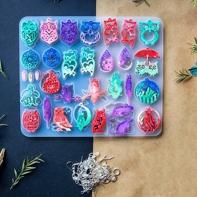 Keychain Resin Molds Silicone with Hole, Owl UV Resin Jewelry Mold, Epoxy Resin Molds for Keychain Pendant Jewelry Making Molds for Epoxy Resin Earring Mold, Earrings, Necklace