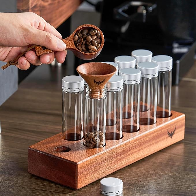 Single Dose Barista Kit – Glass Bean Tubes with Stand, Espresso Dosing Cup, RDT Spray, and Rechargeable Digital Scale for Espresso, Pour Over & Matcha
