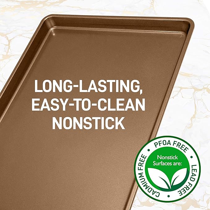 NutriChef 2-Piece Nonstick XL Cookie Sheets for Baking - 22" x 16" Stackable Extra Large Baking Sheet - Carbon Steel Baking Pans, PFOA, PFOS, PTFE Free- NCLGBP28