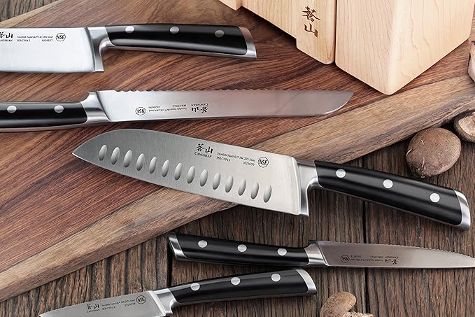 Cangshan TS Series 1021431 Swedish 14C28N Steel Forged DENALI Magnetic Knife Block Set, Maple