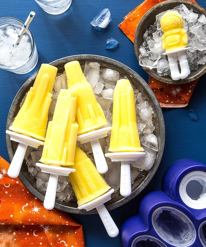 ZOKU Space Ice Pop Molds, 6 Rocket and Astronaut-shaped Popsicles Molds in One Tray with Reusable Popsicle Sticks, BPA-free