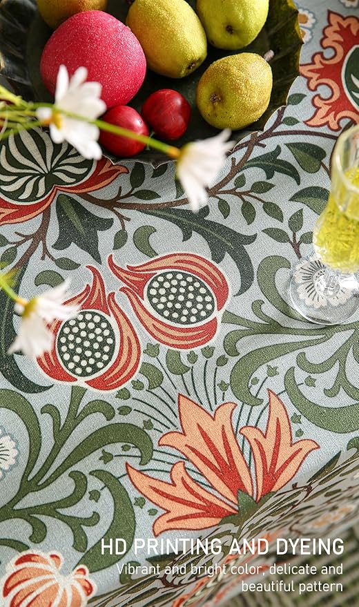 ISAENNE Designer Bohemian Linen Green Small Square Tablecloth,Floral Indoor Table Cloth,Stain Resistant Home Decor Tablecloths for Dining Thanksgiving Kitchen Party Christmas,67"*67"-Naples