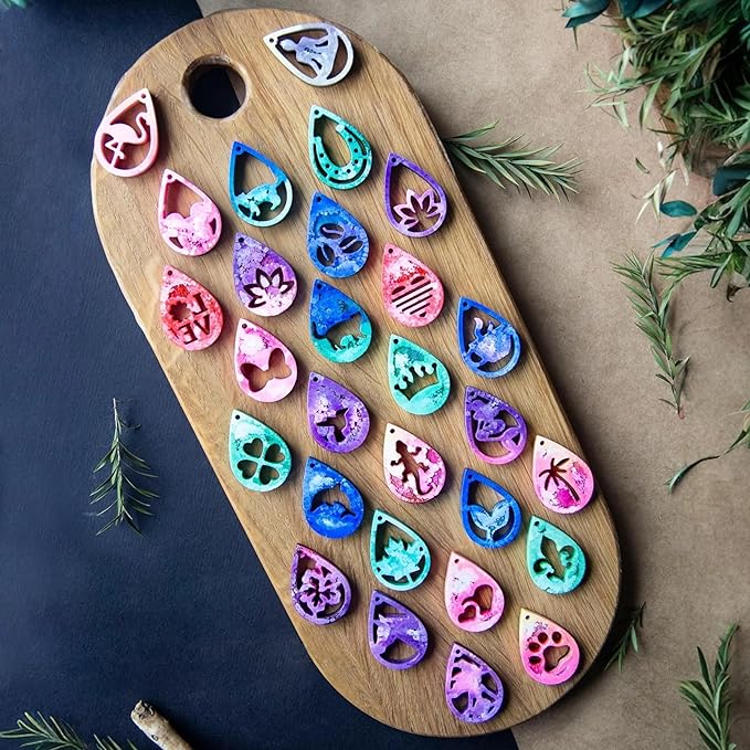 Keychain Resin Molds Silicone with Hole, 28pcs UV Resin Jewelry Mold, Epoxy Resin Molds for Keychain Pendant Jewelry Making Molds for Epoxy Resin Earring Mold, Earrings, Necklace