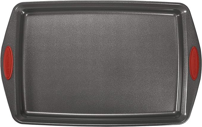 Rachael Ray Nonstick Bakeware with Grips includes Nonstick Bread Pan, Baking Pan, Cake Pans and Cookie Sheet / Baking Sheet - 5 Piece, Gray with Red Grips