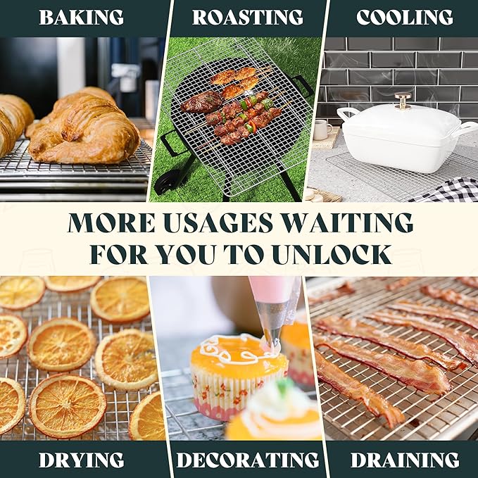 Cooling Racks for Cooking and Baking - 11.5"x16.5" Oven Safe Premium Stainless Steel Heavy Duty Baking Rack Tight-Wire, Fits Half Sheet Pan for Roasting & Grilling & Cooking - Set of 2