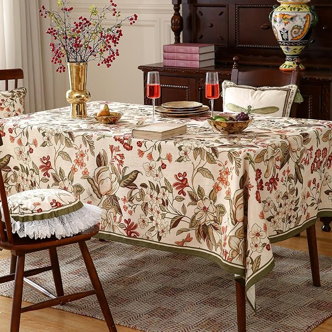 ISAENNE Designer Bohemian Linen Table Cloth for Rectangle Table,Colorful Floral Pattern Tablecloth,Wrinkle Resistant Decorative Tablecloths for Dining Thanksgiving Kitchen Party,55"*79"-Grace A
