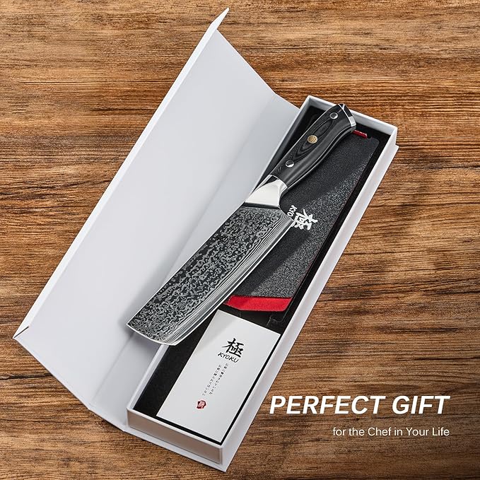 KYOKU Nakiri Knife - 7" - Shogun Series - Japanese VG10 Steel Core Damascus Blade - with Sheath & Case