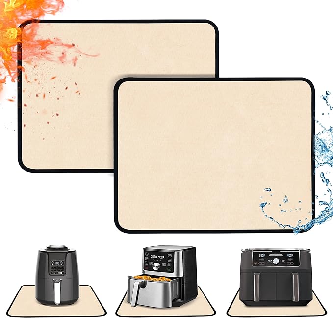 Heat Resistant Mats for Countertop - Fireproof 16x24in Heat Resistant Mats for Air Fryer - Kitchen Countertop Protector for Air Fryer, Coffee Maker, Stand Mixer, Toaster, Oven 2PCS - Khaki