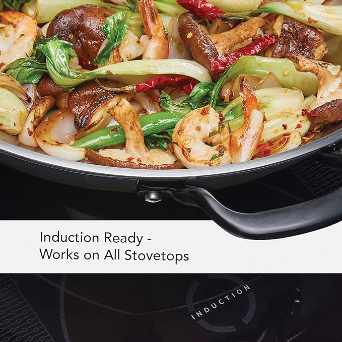 KitchenAid 5-Ply Clad Polished Stainless Steel Wok, Induction Compatible, Dishwasher Safe, 15 Inch Open Stir-Fry Pan