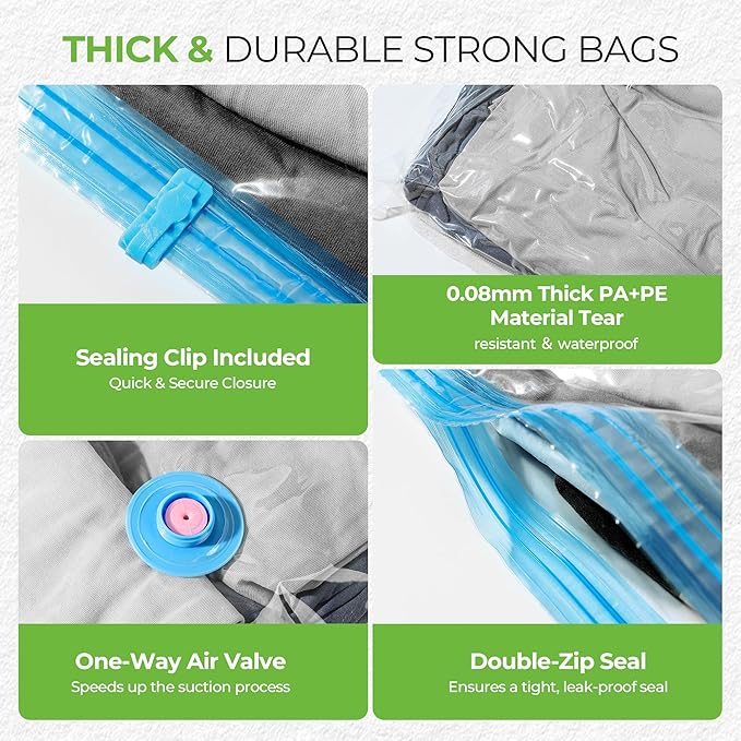 Vacuum Storage Bags for Travel - 15 Pack Compression Packing with Wireless Electric Pump for Luggage Vacuum Seal Bags for Clothes Suitcase Space Saver Organizer 5 XSmall/5 Small/5 Medium