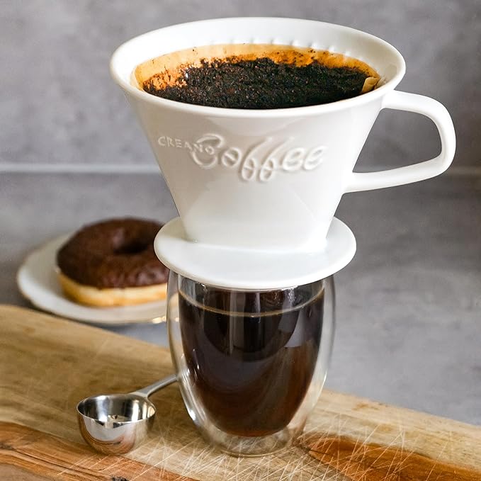 Creano Porcelain Coffee Dripper Stone Grey - Ceramic Cone Brewer - Pour Over Coffee Maker for Filter Bags Size 4 - Easy Manual Brew for pure taste - also for Camping, Hiking