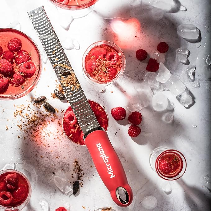 Premium Classic Series Zester - Pomegranate Red | Lemon Zester tool, Hard Cheese & Vegetable Grater | For Citrus, Parmesan Cheese, Garlic, Ginger, Nutmeg | Fine Stainless Steel Blade, Made in USA