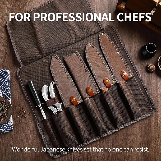 Japan Knife Set, High Carbon Steel Japan Nakiri Santoku Knife Set, Hand Forged Meat Cleaver Butcher Knife with Accessories for Kitchen, Camping BBQ Knives Set with Bag