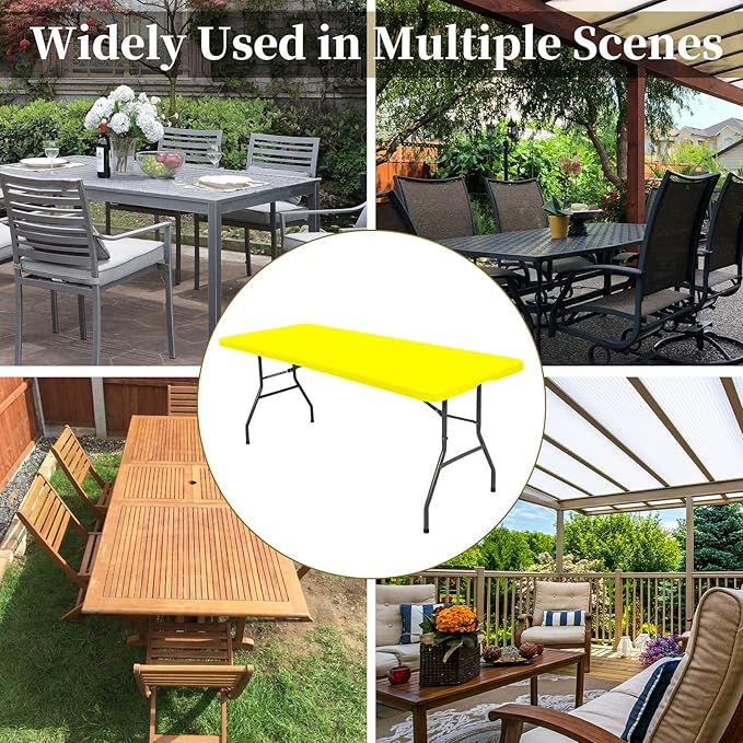 6 Pack Fitted Tablecloth for 6 Foot Rectangle Tables, Yellow Elastic Outdoor Picnic Table Cover, Washable Stretch Folding Table Cloths 6 ft for Camping Party Patio Kitchen Banquet, 30" W x 72" L