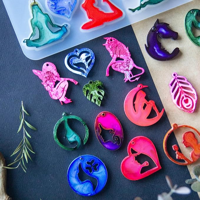 Keychain Resin Molds Silicone with Hole, UV Resin Jewelry Mold, Epoxy Resin Molds for Keychain Pendant Jewelry Making Molds for Epoxy Resin Earring Mold, Earrings, Necklace