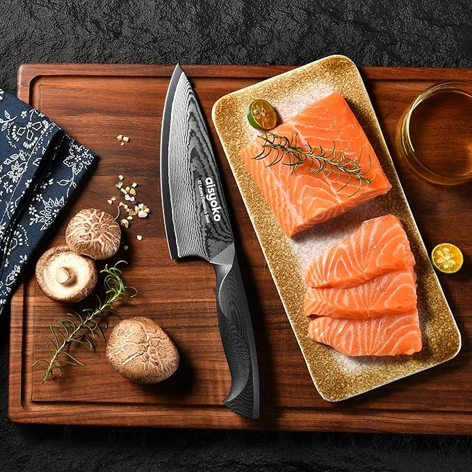 Damascus 6.5" Chef Knife Sharp Kitchen Knife Japan VG-10 Stainless Steel Carbon Ultra Sharp Kitchen Cooking Knife, Ergonomic G10 Handle Deluxe Gift Box