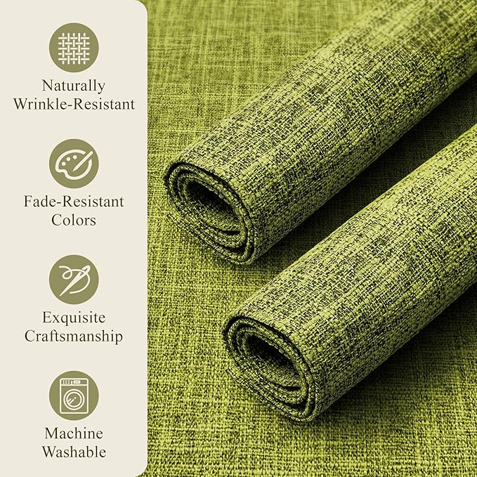 KXN Placemats Set of 6, Dual-Layer Thickened Faux Linen Table Mats, Heat Resistant & Wrinkle-Free, Machine Washable Cloth Place Mats for Kitchen Dining Indoor Outdoor (Green)
