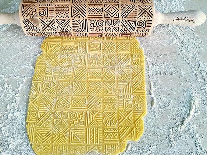 AFRICA Embossing Rolling Pin Dogh Roller with Tribal Pattern for Embossed Cookies and Pottery by Algis Crafts