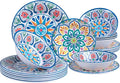18 Pieces Melamine Dinnerware Sets, Service for 6, Paisley Kitchen Plates and Bowls Set, Unbreakable & Lightweight Dinnerware Set, Camping Dishs Indoor Outdoor Use, Spanish Floral Pattern