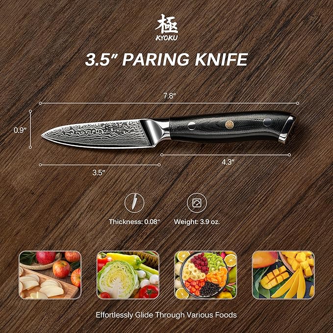 KYOKU Paring Knife - 3.5" - Shogun Series - Japanese VG10 Steel Core Damascus Blade - with Sheath & Case