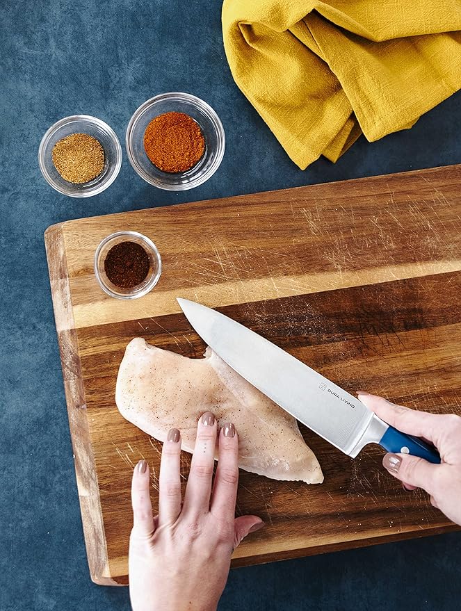 DURA LIVING 3-Piece Kitchen Knife Set – Ultra-Sharp Forged High Carbon Stainless Steel, 8" Chef, 5" Utility, 3.5" Paring Knives, Ergonomic Handles, Professional Starter Set, Royal Blue