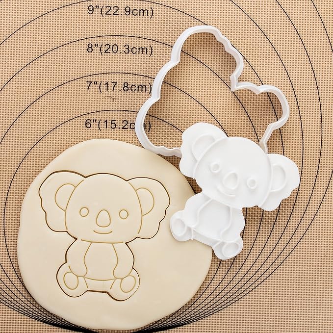 Flycalf Animal Cookie Cutter Koala with Plunger Stamps Cake Decoration for DIY Biscuit Cutter Baking PLA Cutter Molds for Party 4" Kitchen Supplies