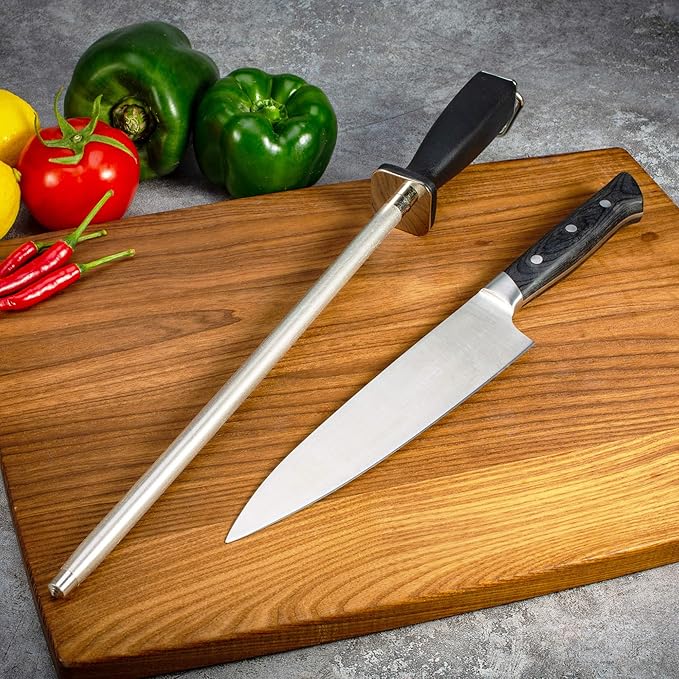 Superior Knife Sharpening Rod, 12 Inch Professional Diamond Brushed Sharpening Steel
