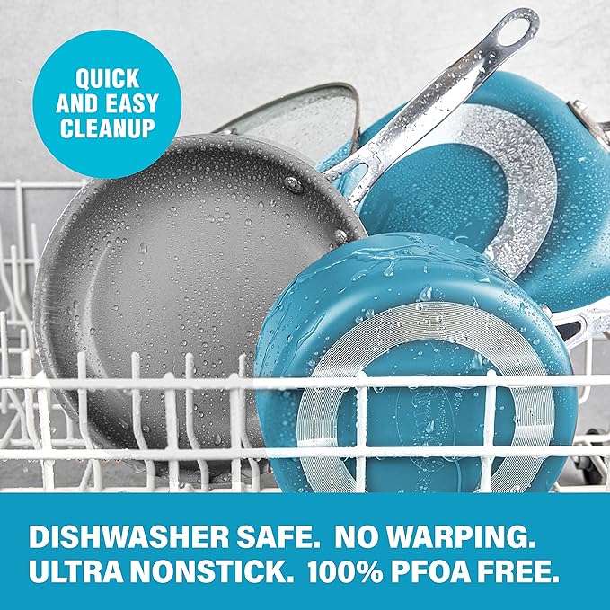 GOTHAM STEEL 15 Pc Ceramic Cookware Set, Ceramic Pots and Pans Set Non Stick with Cooking Utensils and Steamer, Non Toxic PFOA PFOS Free, Premium Stay Cool Handles, Oven & Dishwasher Safe, Blue