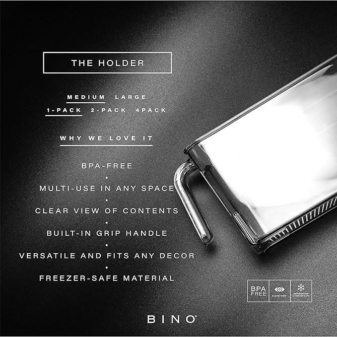 BINO | Clear Storage Organizer, Medium | THE HOLDER COLLECTION | Clear Containers for Organizing with Built-in Handles | Pantry Organization and Storage | Fridge Organizer | Smart Bin Cabinet