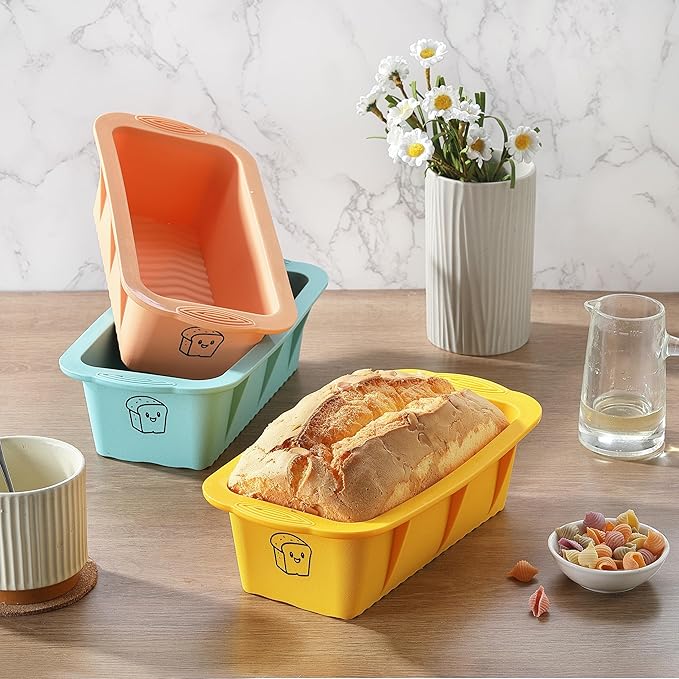 Silicone Bread Loaf Pan, 3 PCS Silicone Loaf Pans for Baking, Non Stick Bread Pans for Homemade Bread, Brownies, Cakes, Dishwasher Safe (3 Colors, Nesting Design)