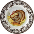 Spode Woodland Turkey Round Platter - 12" Fine Porcelain Serving Tray with British Flowers Border, Rustic Thanksgiving Design - Microwave, Dishwasher, Freezer & Warm Oven Safe - Made in England