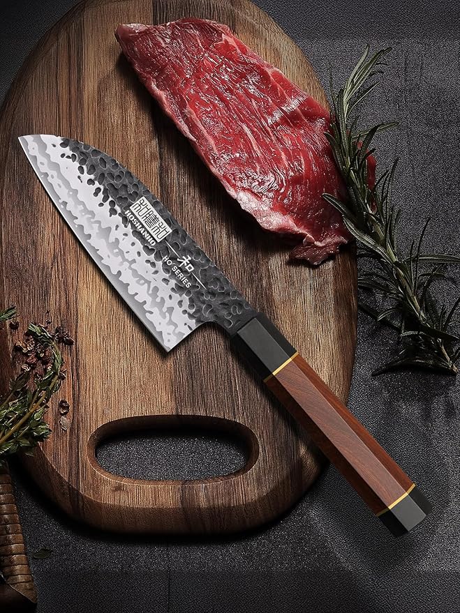 HOSHANHO Santoku Knife 5 Inch, Professional Japanese High Carbon Steel Chef's Knife, Ultra Sharp Kitchen Knife with Octagonal Rosewood Handle