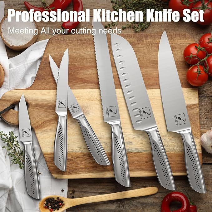 imarku® Knife Set, 15-Pieces HC Stainless Steel Kitchen Knife Set With Built in Knife Sharpener, Razor-Sharp Blade Knife Block Set With Non-Slip Handle, Dishwasher Safe, Best Birthday Gifts