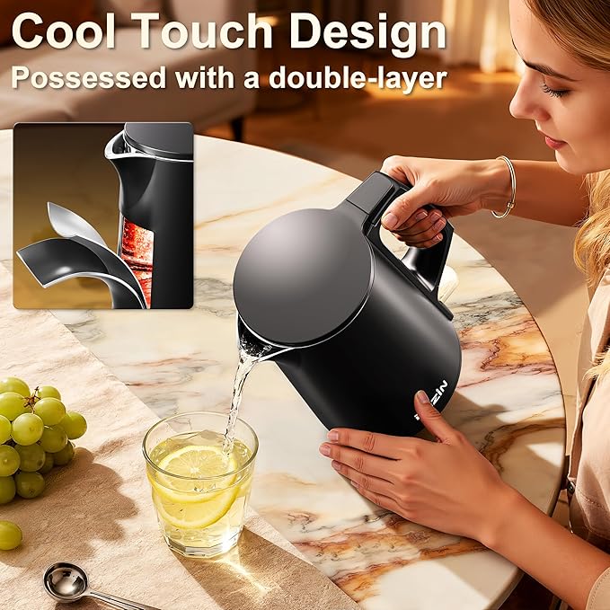 Dezin Electric Kettle, 0.8L Small Electric Kettle with Double Wall Construction, 304 Stainless Steel Electric Tea Kettle for Business Trip, Portable Travel Kettle with Auto Shut-Off (Without Cup)