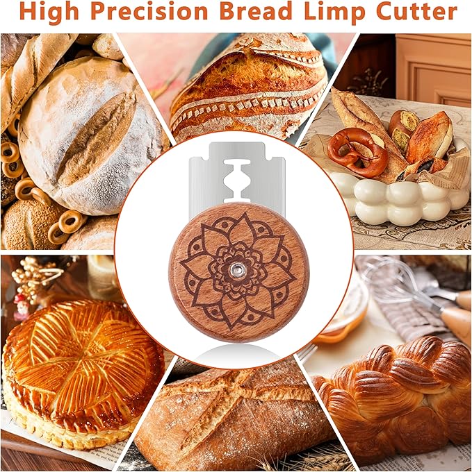 UFO Bread Lame Cutter for Homemade Sourdough,Bread Scorer Tool for Sourdough with 5 Blades and Storage Cover,Slashing Tool Bread Cutting Knife for Artisan Bread and Makers (Lotus-brown)