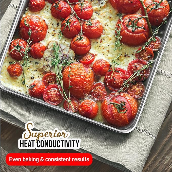 JoyTable Aluminum Baking Sheet Set, 2 Pack Half Sheet Pan, Commercial Quality Cookie Sheets for Baking or Roasting Non-Stick, 18 x 13 Inch Warp Resistant Aluminum Baking Pan