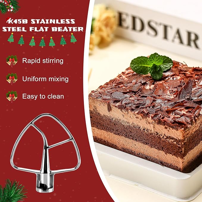 Flat Beater K45B Stainless Steel Attachment -Stainless Steel K45B Kitchen Mixer Paddle Attachment Perfectly Fit for 4.5 QT Tilt-Head Stand Mixer Beater K45SS by MIFLUS