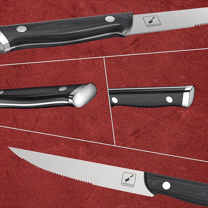 imarku Steak Knives, Steak Knives Set of 8, Serrated Steak Knife Set with Pakkawood Ergonomic Handle, Japanese HC Steel Steak Knife and Gift Box, Best Gift for Christmas&Thanksgiving