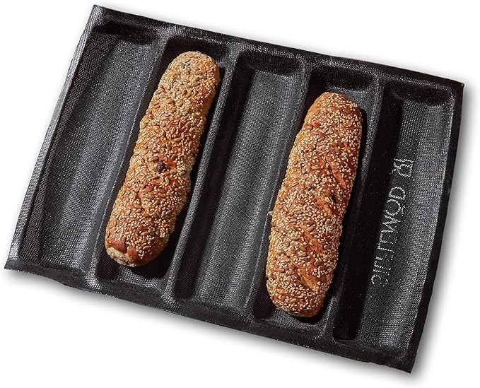SIFLEMOD Silicone Baguette Mold - Non-stick Fench Bread Flexi Mesh Pan, Perforated Sandwich Baking Liners, Silicone Bread Baking Forms (5 Loaf, Black)