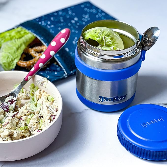 Yumbox Wide Mouth Zuppa 14 oz Triple Insulated Stainless Steel Food Jar, Superior Heat Retention, Leakproof, with Utensil Band and Spoon, Easy Open Grip, Hot 6 Hours or Cold 12 Hours, (Neptune Blue)