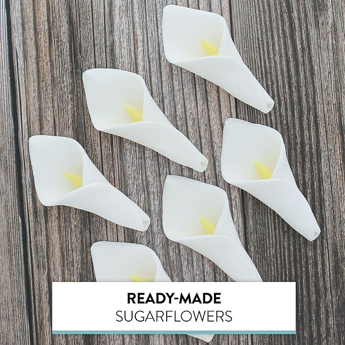 Global Sugar Art Calla Lily Sugar Cake Flowers White with Yellow, Unwired, Medium 18 Count by Chef Alan Tetreault