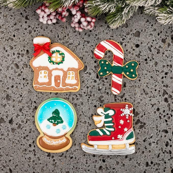 Flycalf Christmas Cookie Cutters for Kids Baking with Stamper Stencil 3D Cake Decorating Pastry Kitchen Mold Supplies Christmas Shapes Holiday Birthday Party Biscuit Fondant Tools