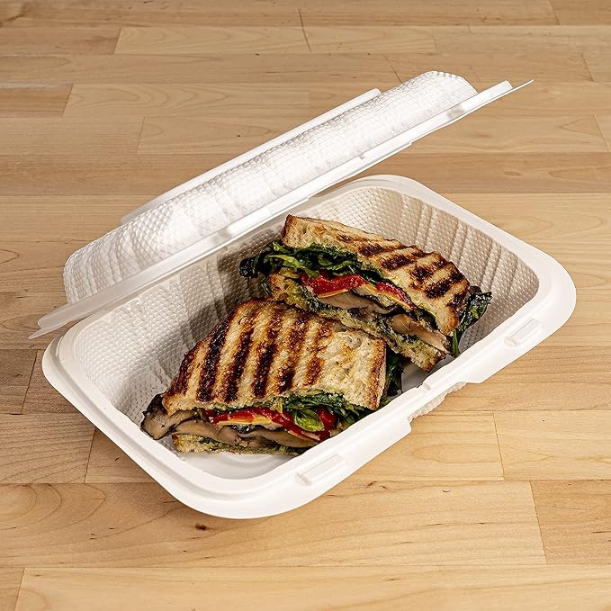 TIYA Clamshell Food Containers - White Bulk 200 Pack, 9x6 in - BPA-Free Plastic To-Go Containers - Reusable, Microwavable, Hinged, Tall Takeout Clamshells - Great for Meal Prep