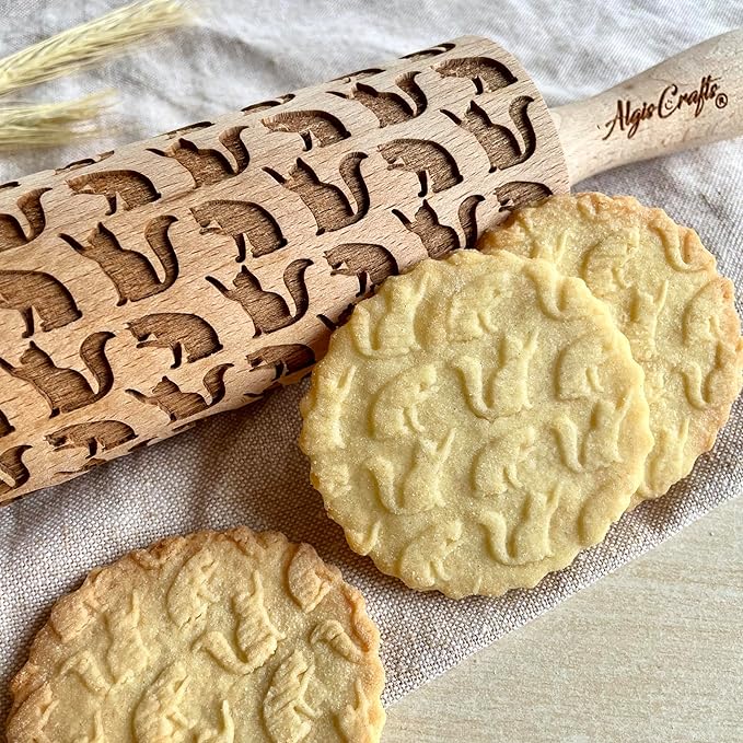 MURRR... Embossing Rolling Pin Wooden Embossing Rolling Pin With Cats