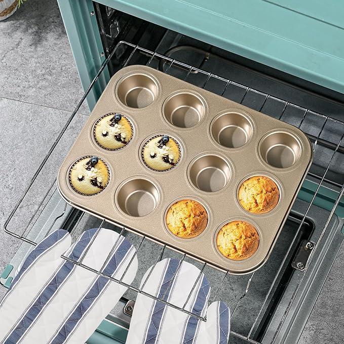 Mini Muffin Pan, Premium Small Cupcake Pans, Carbon Steel 12-Cup Muffin Tin, Versatile Non-Stick Bakeware